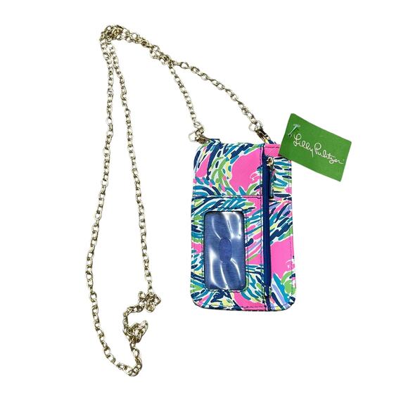 Lilly Pulitzer Call Or ID Crossbody Wallet NWT Gold Chain Tropical Maximalist - Picture 2 of 6